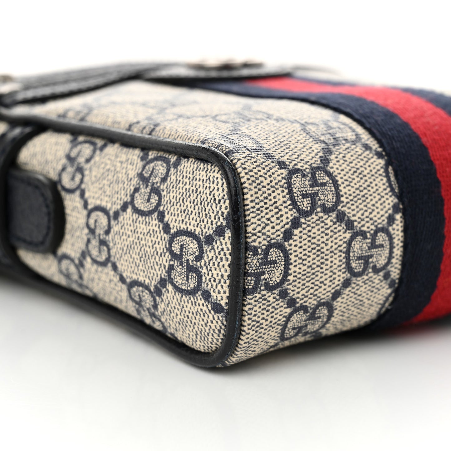 GG Supreme Monogram Textured Calfskin Web Mini Ophidia Messenger Beige Blue