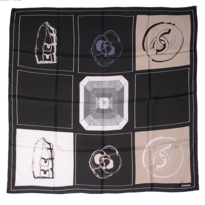 Chanel Silk Jacket Camellia CC Iconic Symbols Scarf 5 of 5