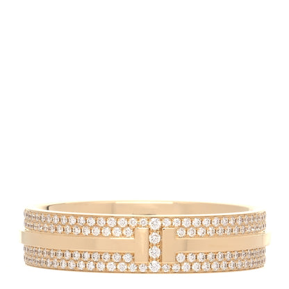 Tiffany 18K Yellow Gold Diamond Wide T Two Pave Ring 67 12 1 of 5