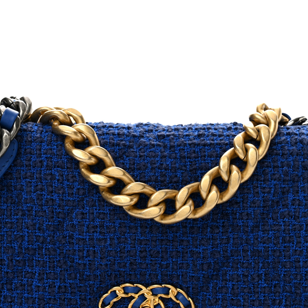Tweed Quilted Large Chanel 19 Flap Blue