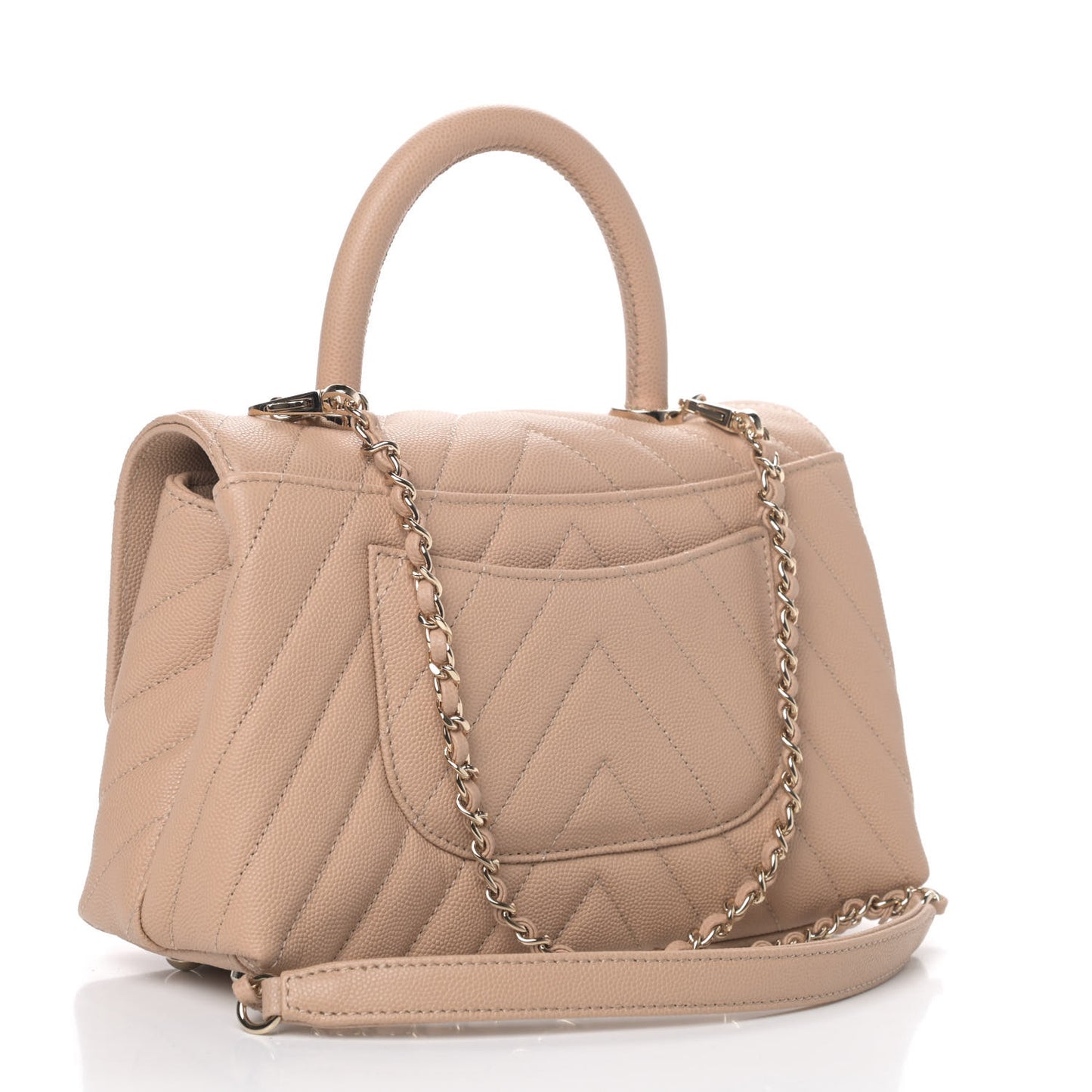 Caviar Chevron Quilted Mini Coco Handle Flap Beige