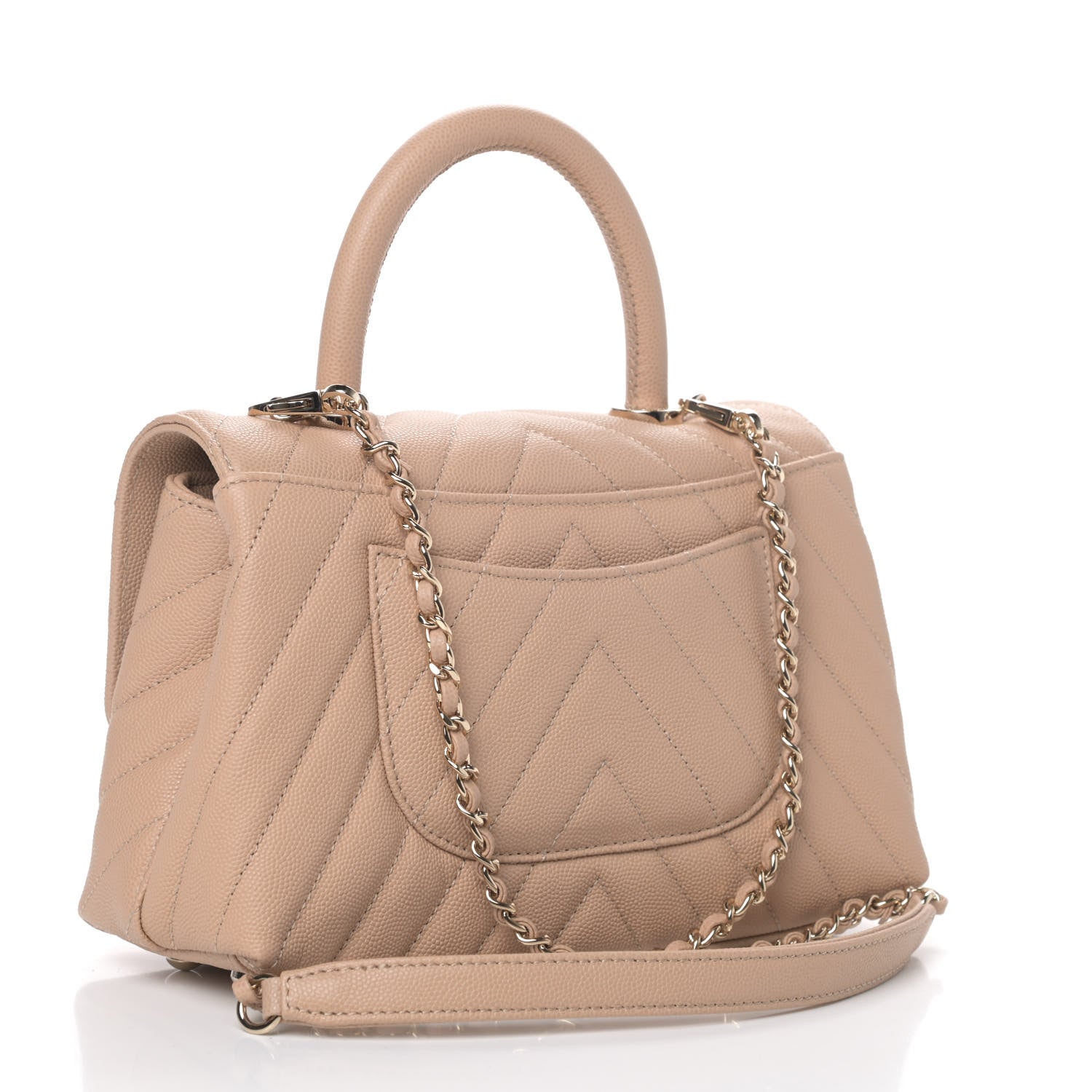 Chanel Caviar Chevron Quilted Mini Coco Handle Flap Beige 2 of 4