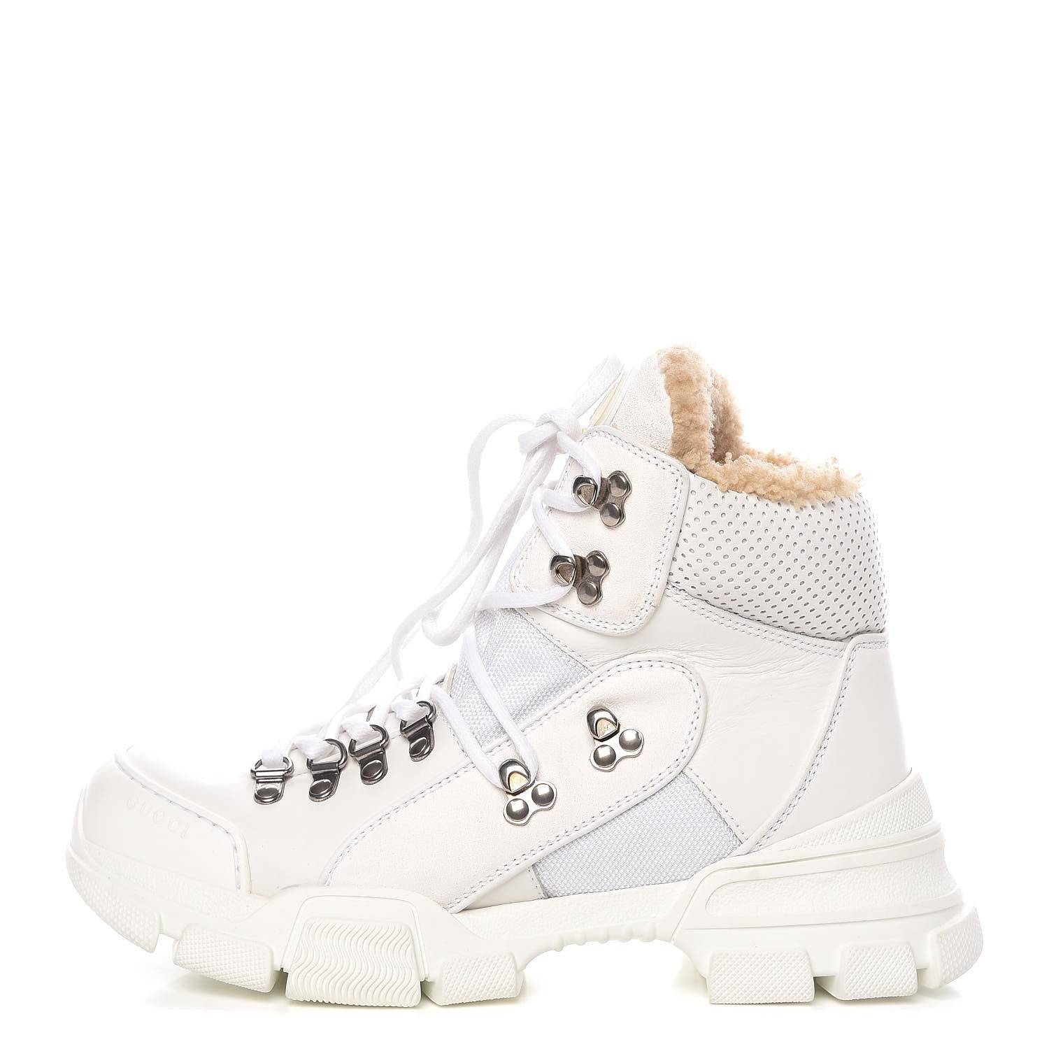 Gucci X SEGA Calfskin Suede Shearling Technical Canvas Womens Flashtrek High-Top Sneakers 39.5 Great White 1 of 7