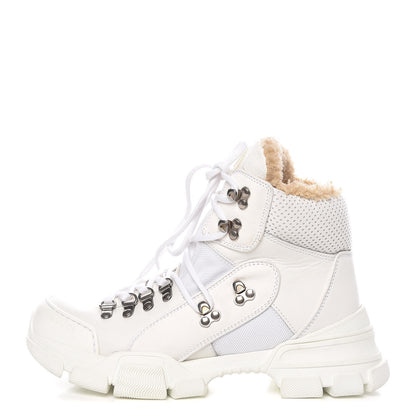 Gucci X SEGA Calfskin Suede Shearling Technical Canvas Womens Flashtrek High-Top Sneakers 39.5 Great White 1 of 7