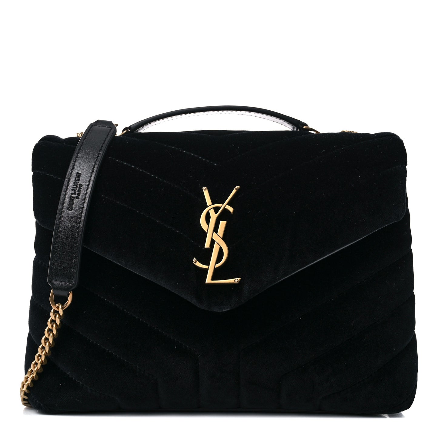 Velvet Y Quilted Monogram Small Loulou Chain Satchel Black