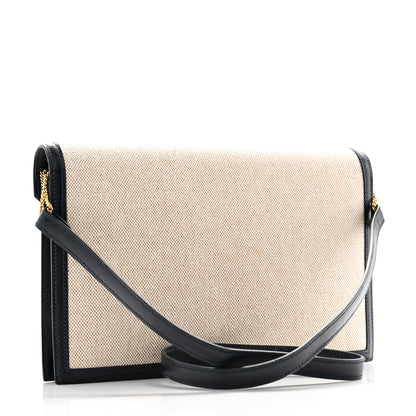 Hermes Toile Vache Calfskin Lydie Clutch Natural Bleu Marine 3 of 12