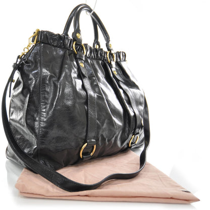 Miu Miu Leather Vitello Lux Gathered Tote Black 3 of 8