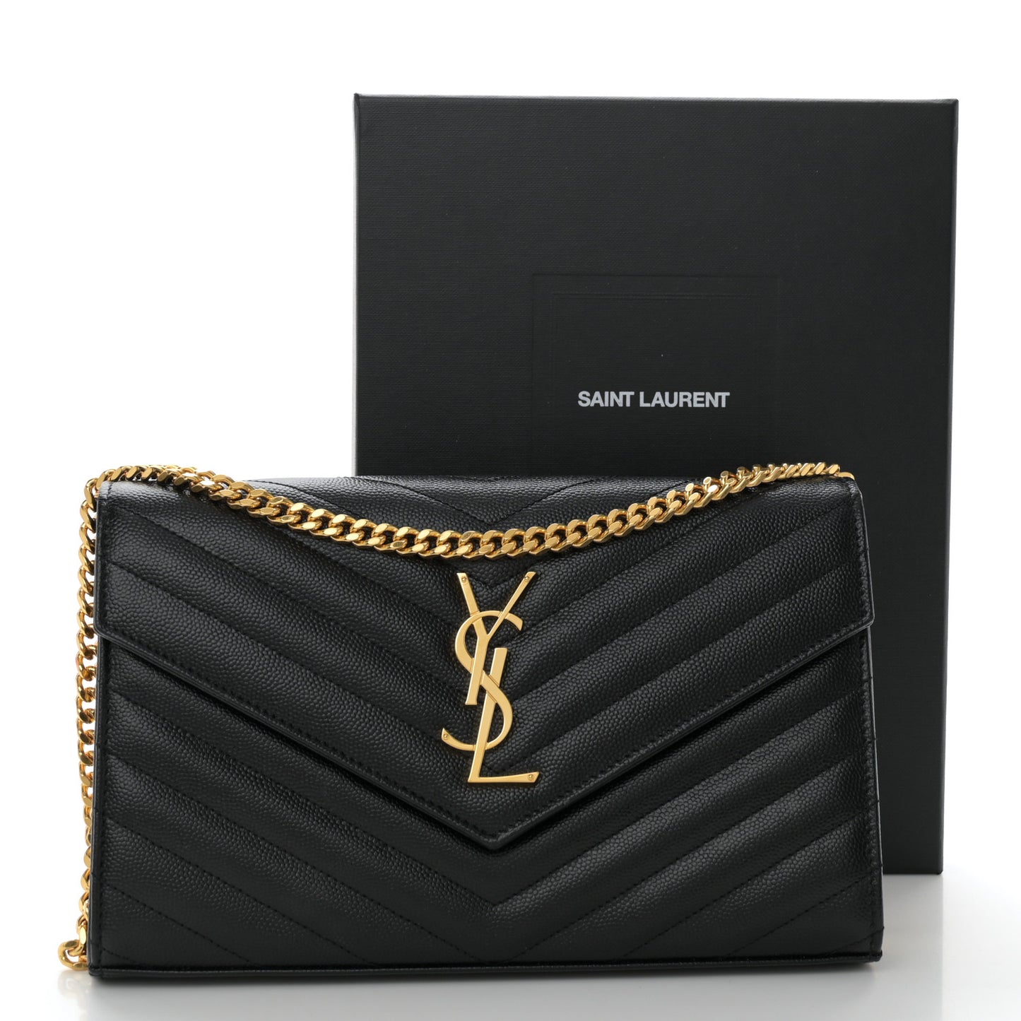 Grain De Poudre Matelasse Chevron Monogram Chain Wallet Black