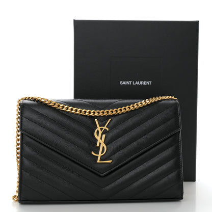 Saint Laurent Grain De Poudre Matelasse Chevron Monogram Chain Wallet Black 10 of 10