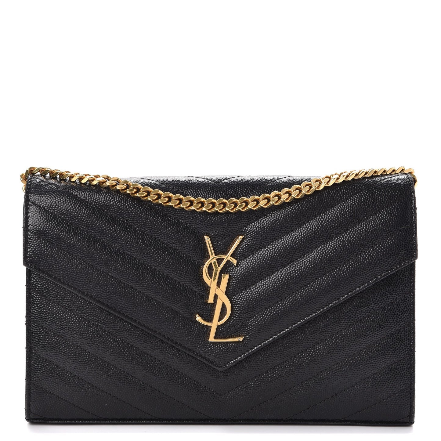 Grain De Poudre Matelasse Chevron Monogram Chain Wallet Black