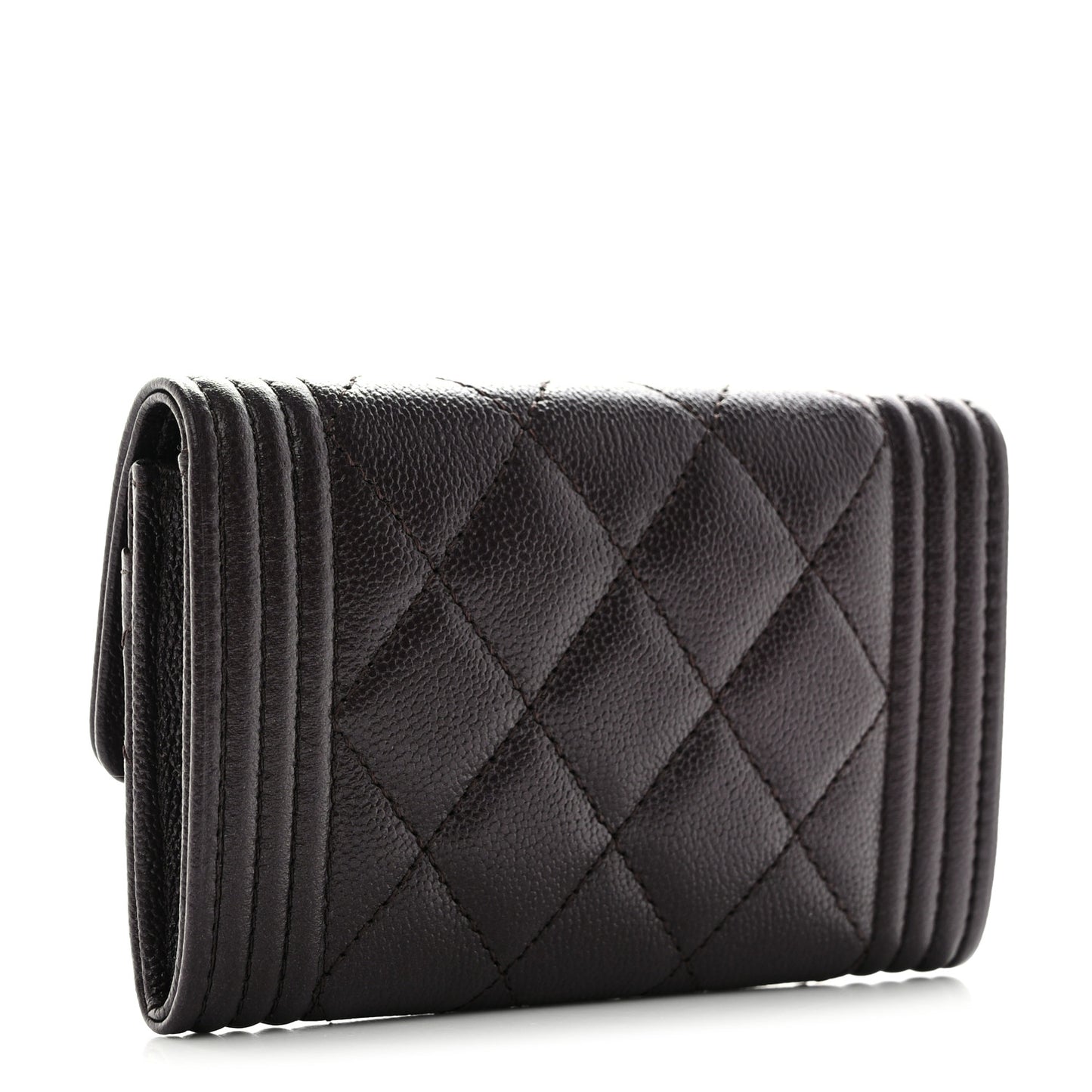 Caviar Quilted Boy Flap Card Holder Wallet Dark Brown