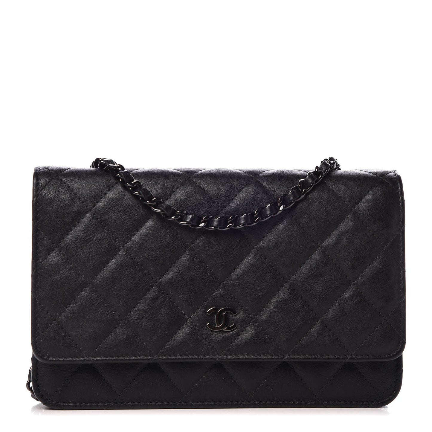 Crumpled Calfskin Quilted Wallet On Chain WOC So Black