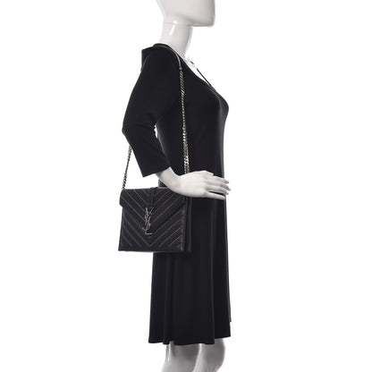 Saint Laurent Calfskin Monogram Chevron Studded Shoulder Bag Black 2 of 13