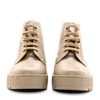 Chanel Calfskin CC Turnlock Lace Up Boots 38.5 Beige 2 of 16