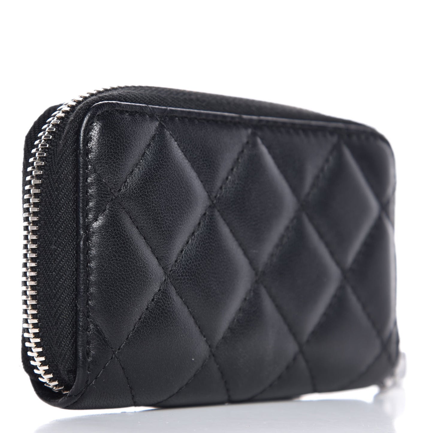 Lambskin Quilted Zip Around Coin Purse Wallet Black
