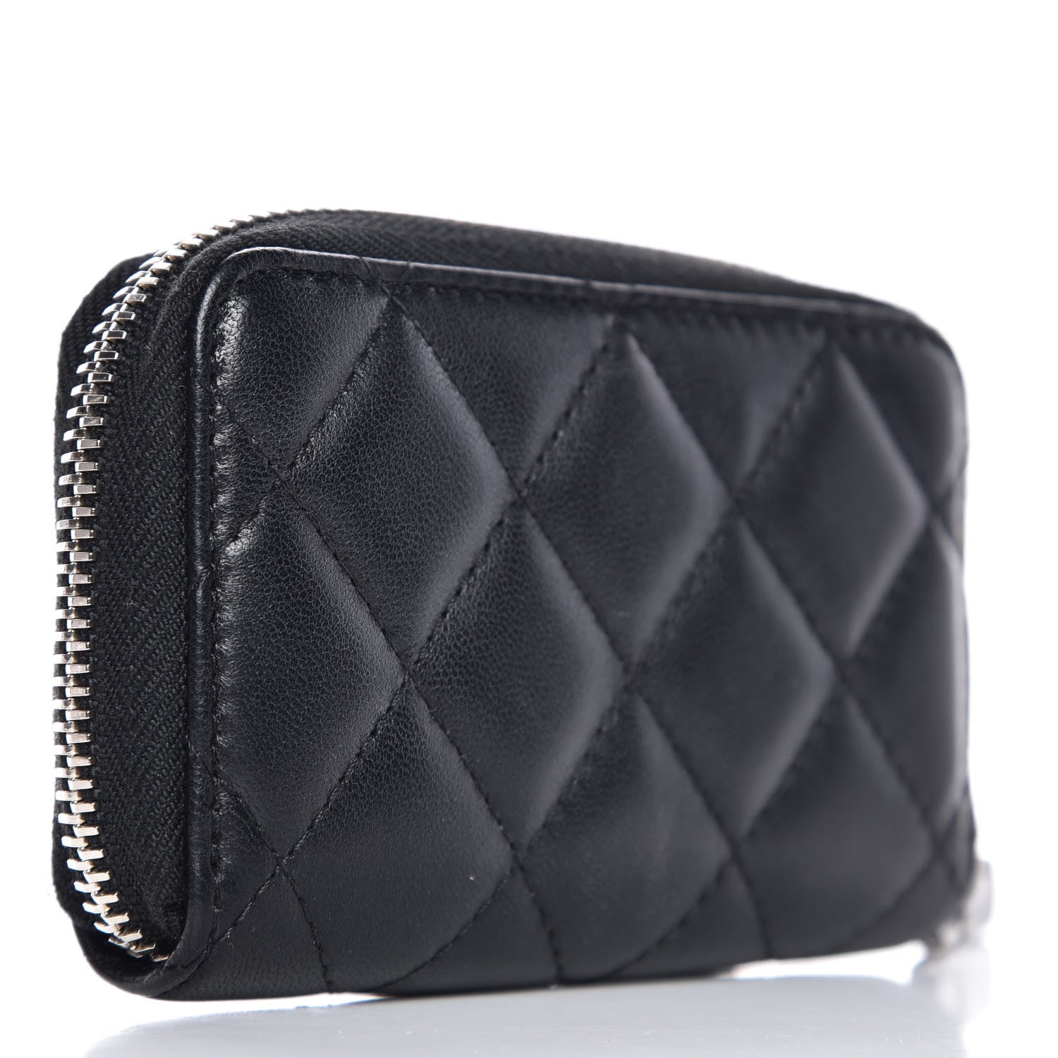 Chanel Lambskin Quilted Zip Around Coin Purse Wallet Black 3 of 8
