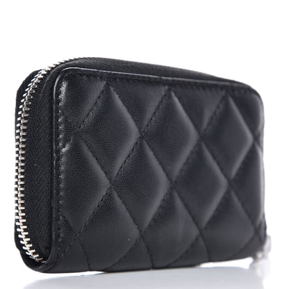 Chanel Lambskin Quilted Zip Around Coin Purse Wallet Black 3 of 8