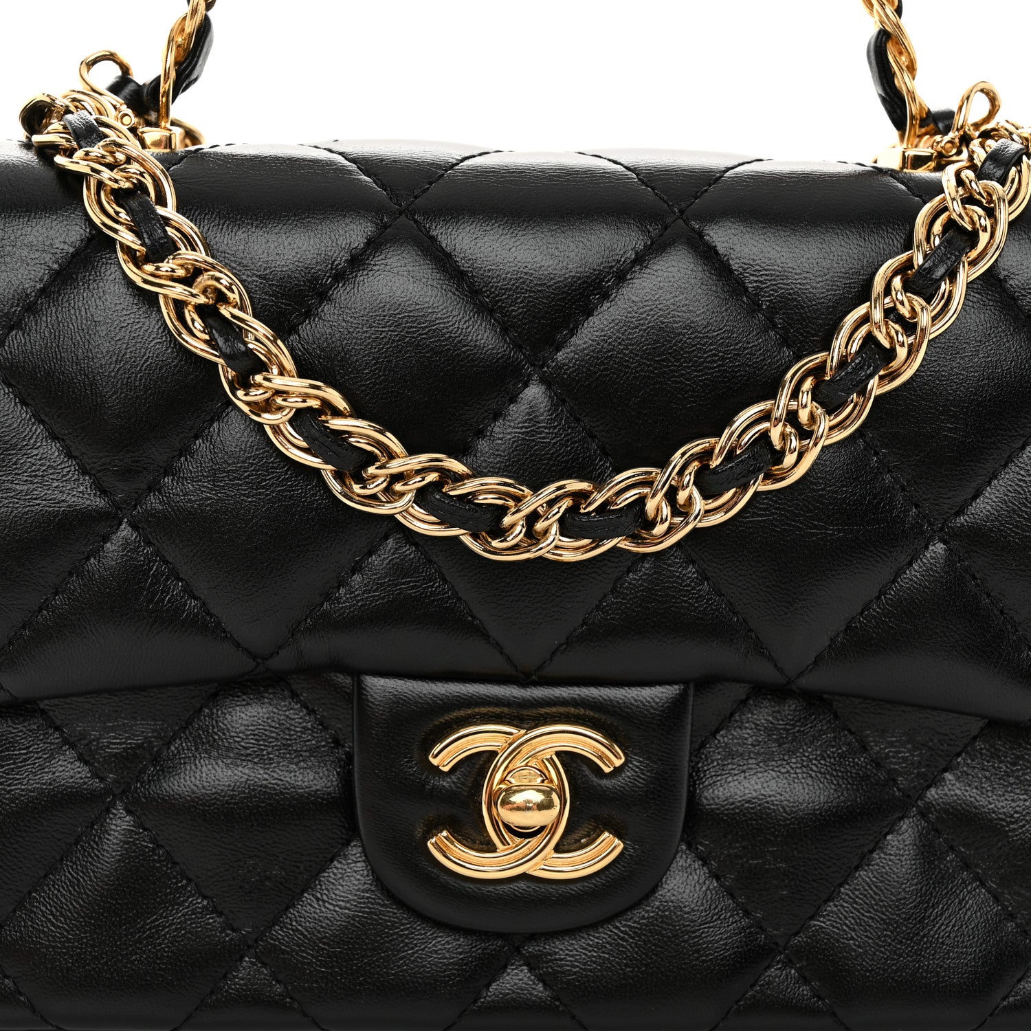 Chanel Shiny Lambskin Quilted Golden Links Top Handle Flap Black 8 of 11
