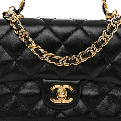 Chanel Shiny Lambskin Quilted Golden Links Top Handle Flap Black 8 of 11
