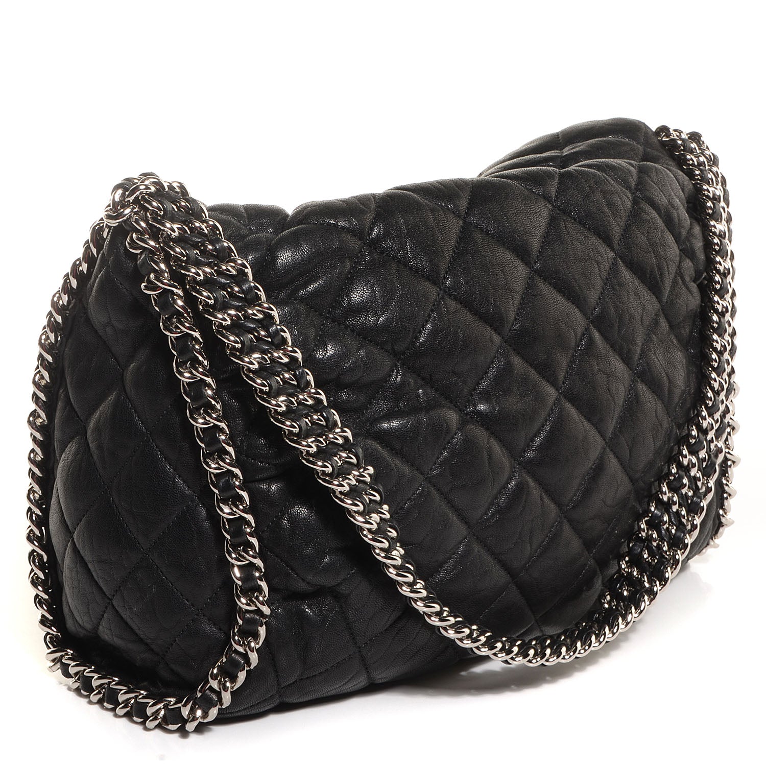 Chanel Crumpled Lambskin Chain Around Hobo Black 3 of 7