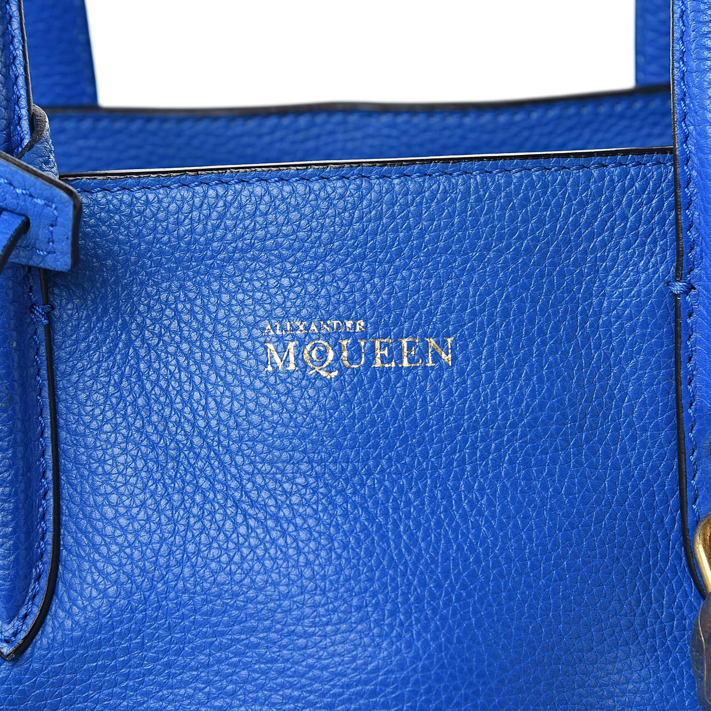 Pebbled Calfskin Small Skull Padlock Zip Around Tote Blue