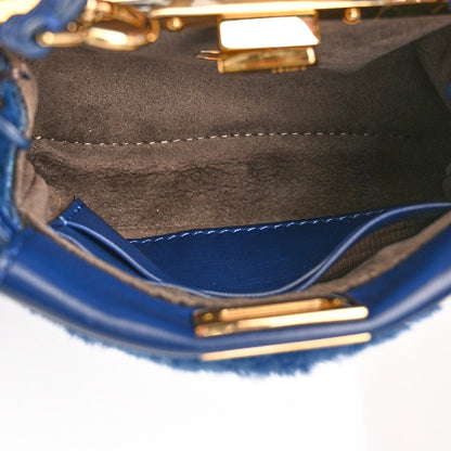 Fendi Shearling Shiny Nappa Micro Peekaboo Iconic Satchel Blue 6 of 11