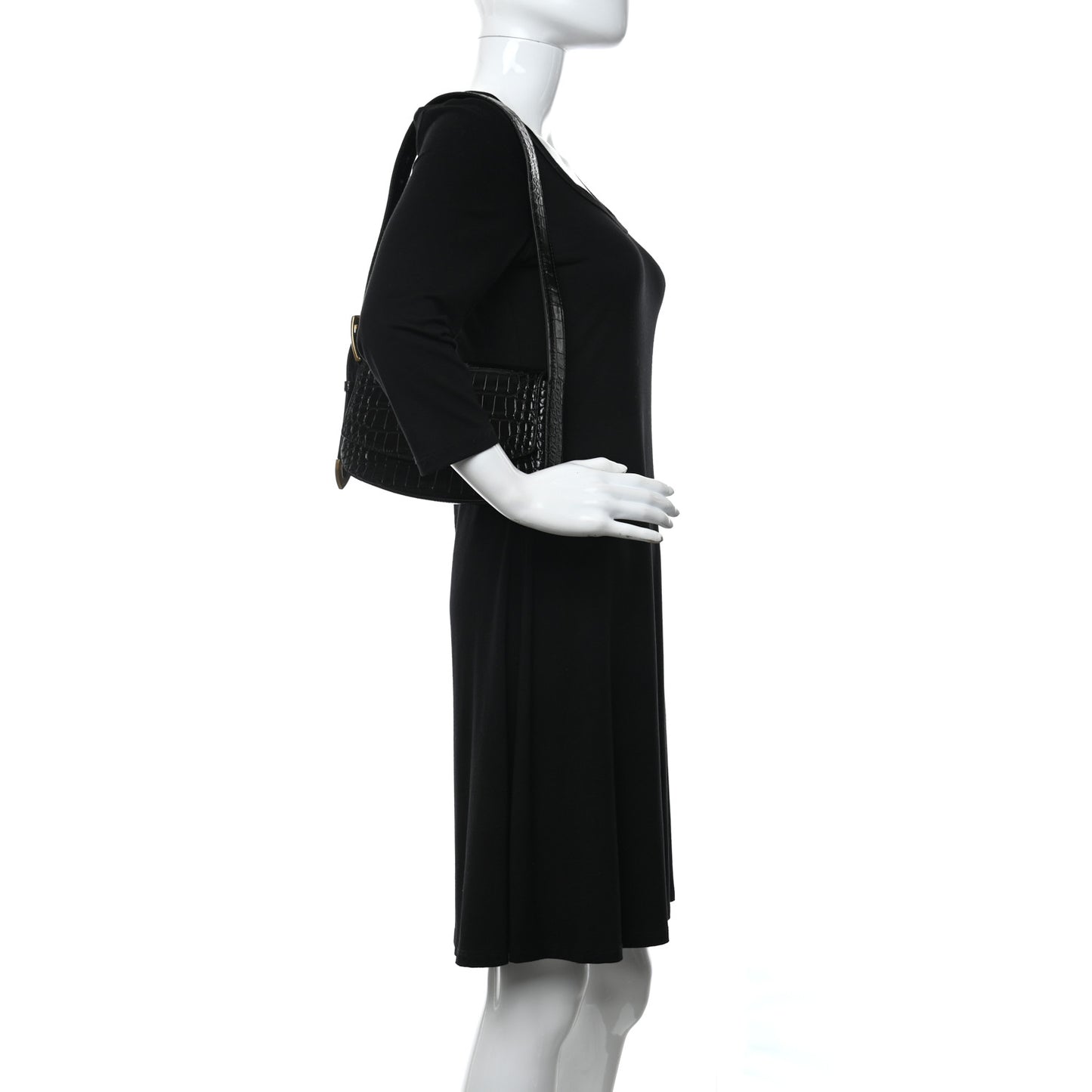 Shiny Calfskin Crocodile Embossed Ghost Sling Bag Black