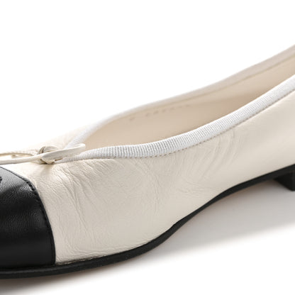 Chanel Lambskin Cap Toe CC Ballerina Flats 38.5 White Black 10 of 11