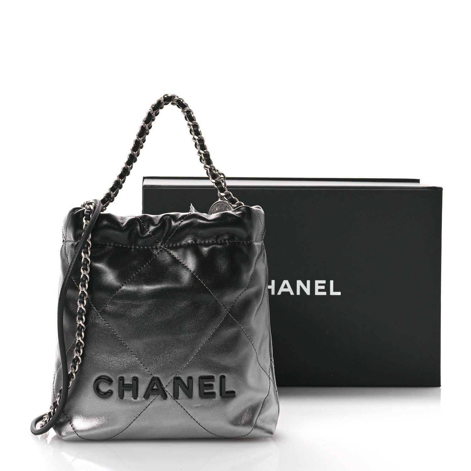 Chanel Metallic Shaded Calfskin Quilted Mini Chanel 22 Black Silver 11 of 11