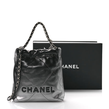 Chanel Metallic Shaded Calfskin Quilted Mini Chanel 22 Black Silver 11 of 11