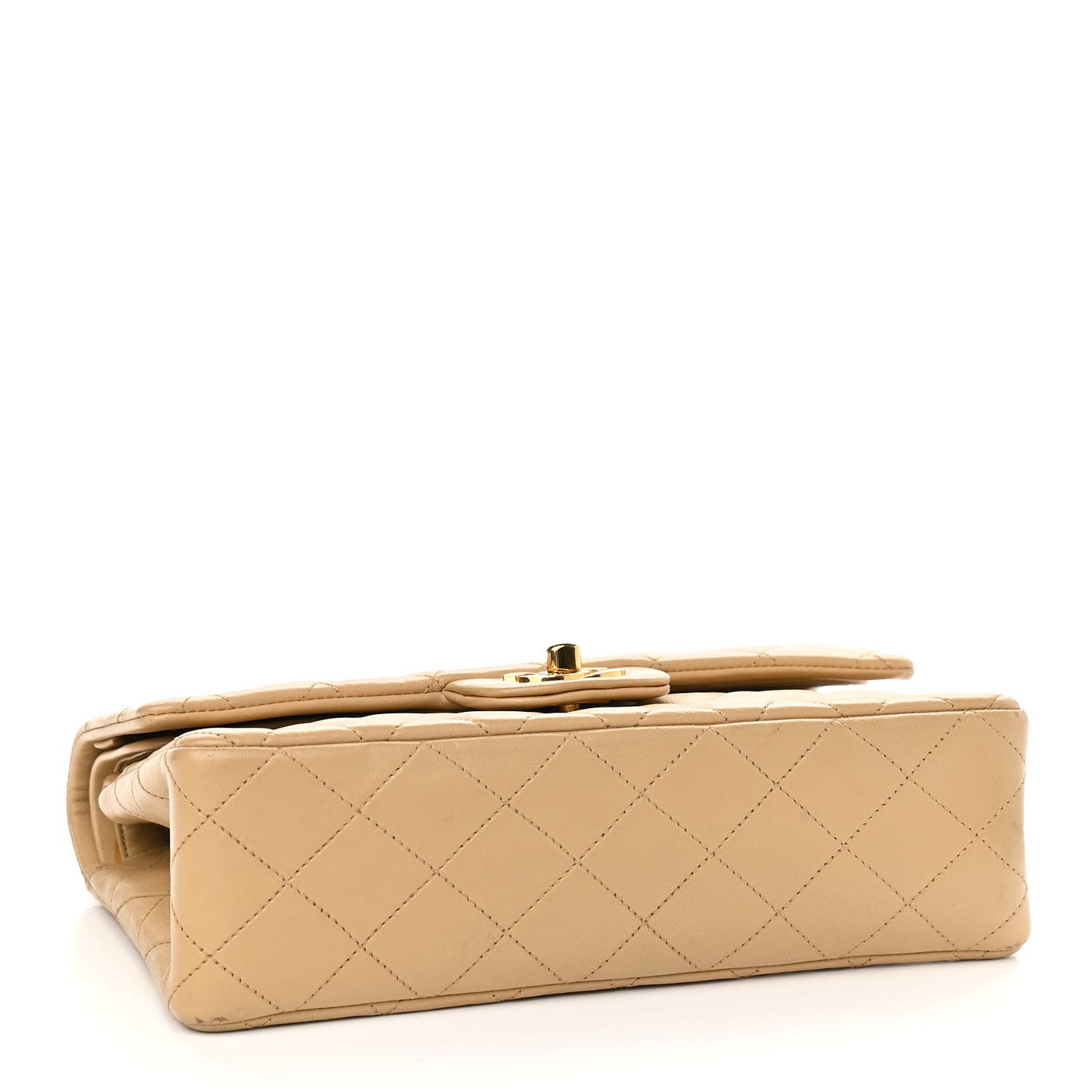 Lambskin Quilted Small Double Flap Beige