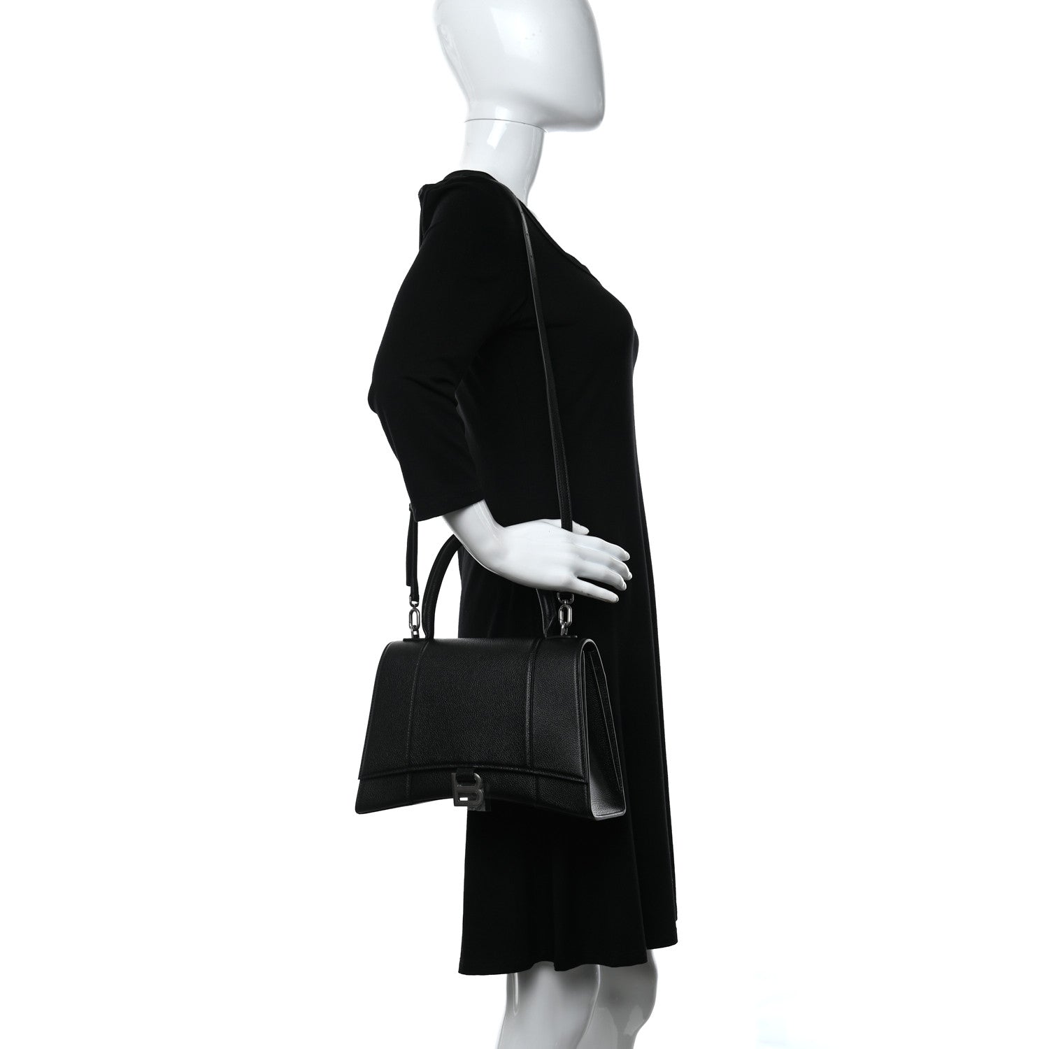 Balenciaga Grained Calfskin Medium Hourglass Top Handle Bag Black 2 of 8