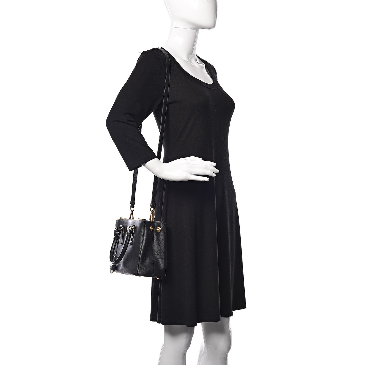 Saffiano Lux Mini Galleria Double Zip Tote Black