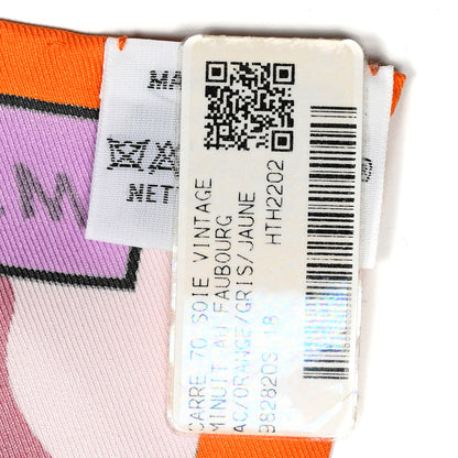 Hermes Silk Minuit Au Faubourg Scarf 70 Orange Gris Jaune 5 of 5