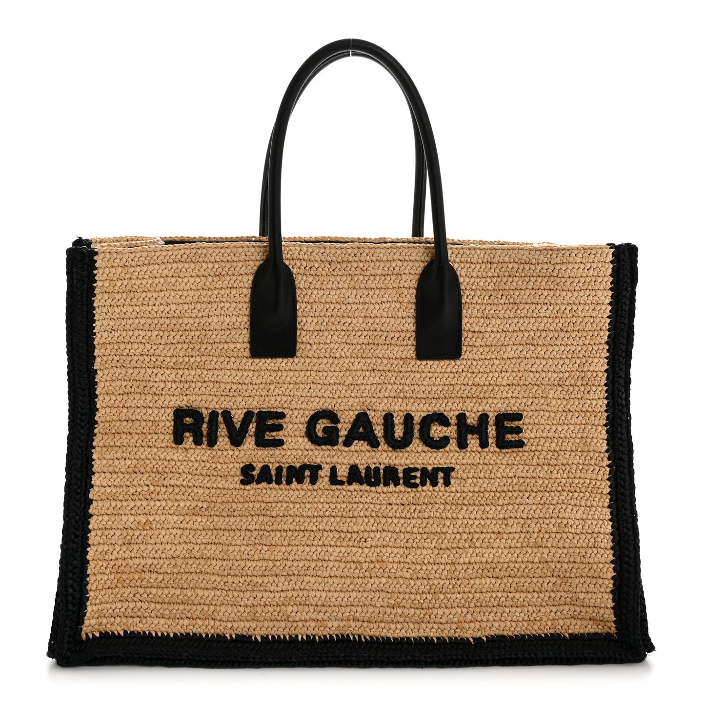 Raffia Calfskin Rive Gauche Tote Naturale Black