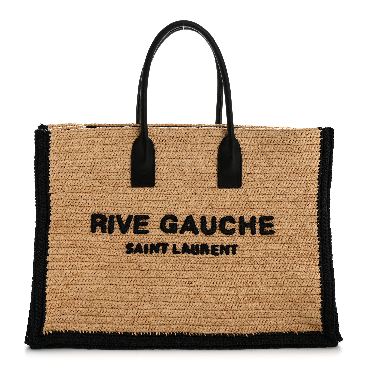 Saint Laurent Raffia Calfskin Rive Gauche Tote Naturale Black 1 of 13