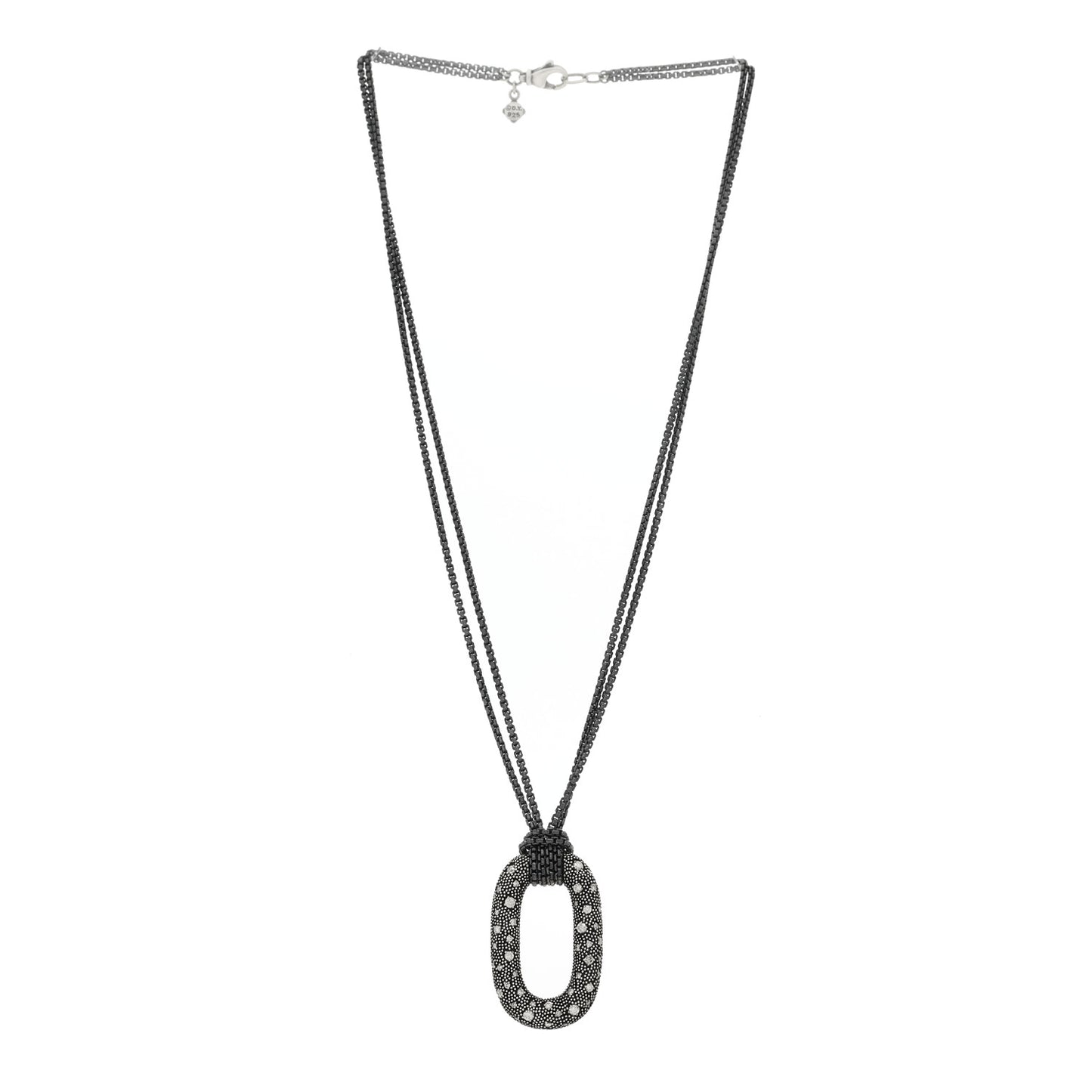 Sterling Silver Diamond Midnight Melange Oval Pendant Necklace