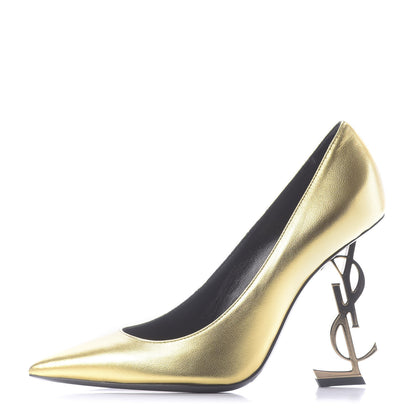 Saint Laurent Calfskin Opyum 100 Pumps 36.5 Gold 1 of 10