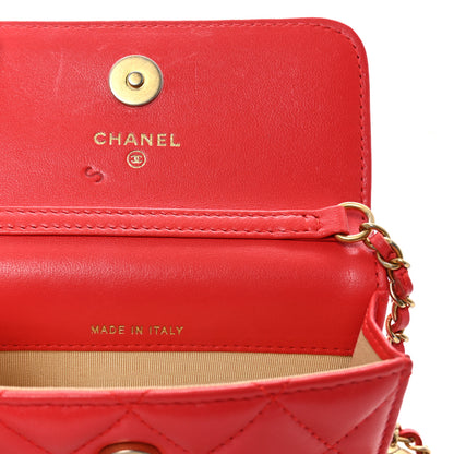 Chanel Lambskin Quilted Pearl Crush Clutch With Chain Red 7 of 11