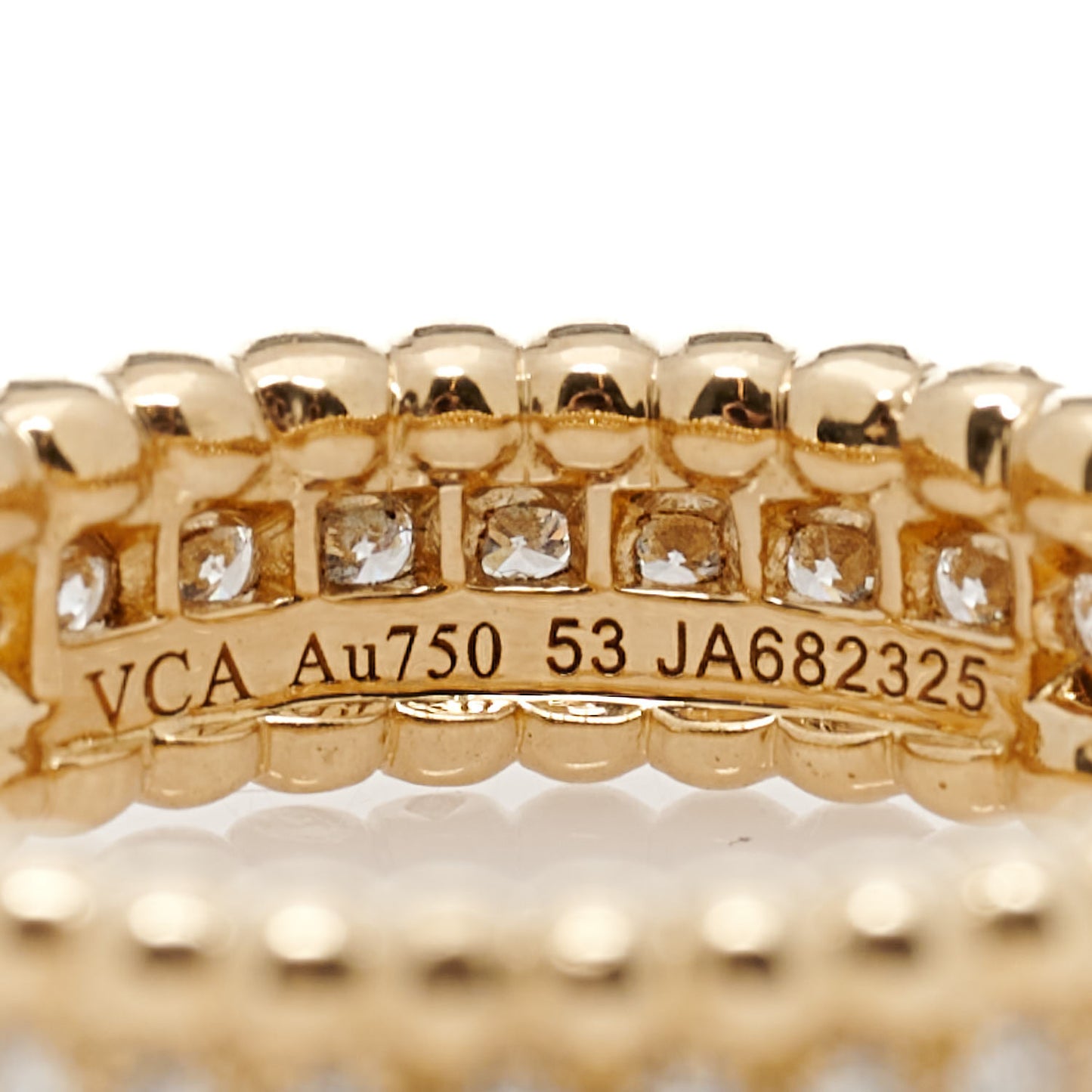 18K Yellow Gold Diamond Perlee 1 Row Ring 53 6.5