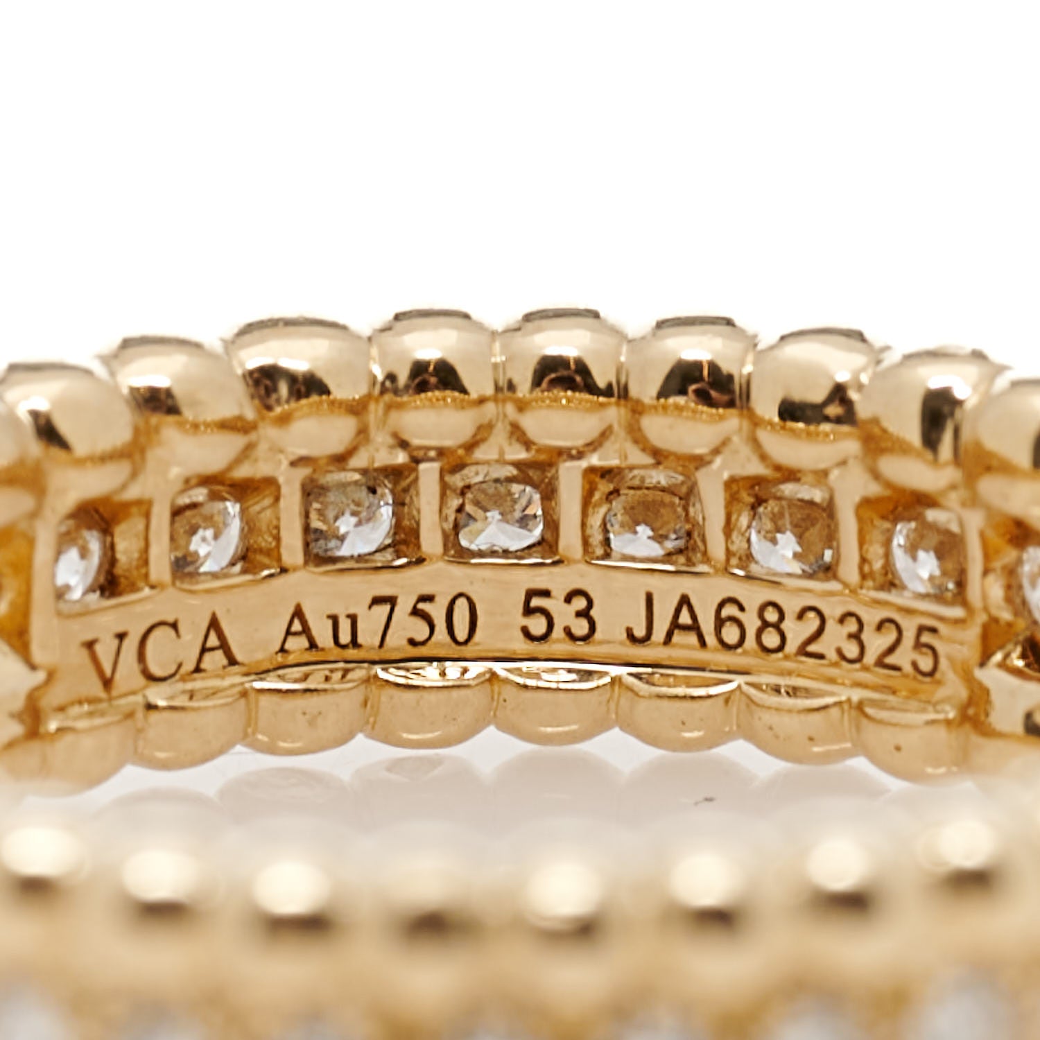 Van Cleef & Arpels 18K Yellow Gold Diamond Perlee 1 Row Ring 53 6.5 4 of 4