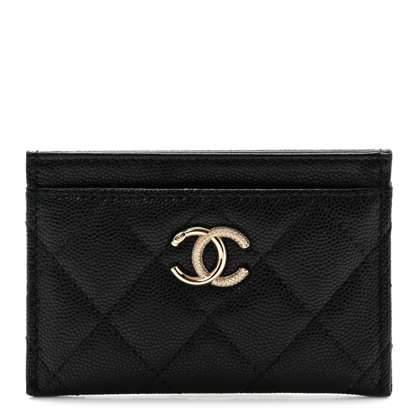 Caviar Quilted Studded CC Card Holder Black