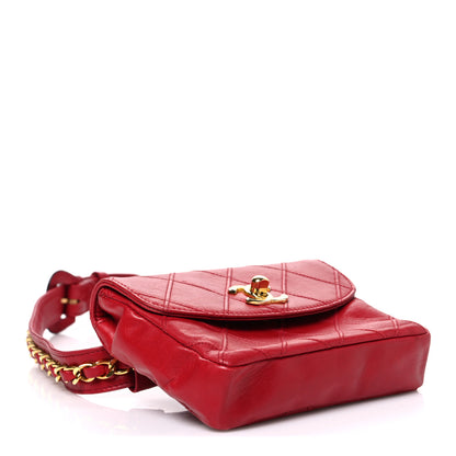 Chanel Lambskin Diamond Stitched Waist Chain Belt Flap Bag 75 30 Red 3 of 10