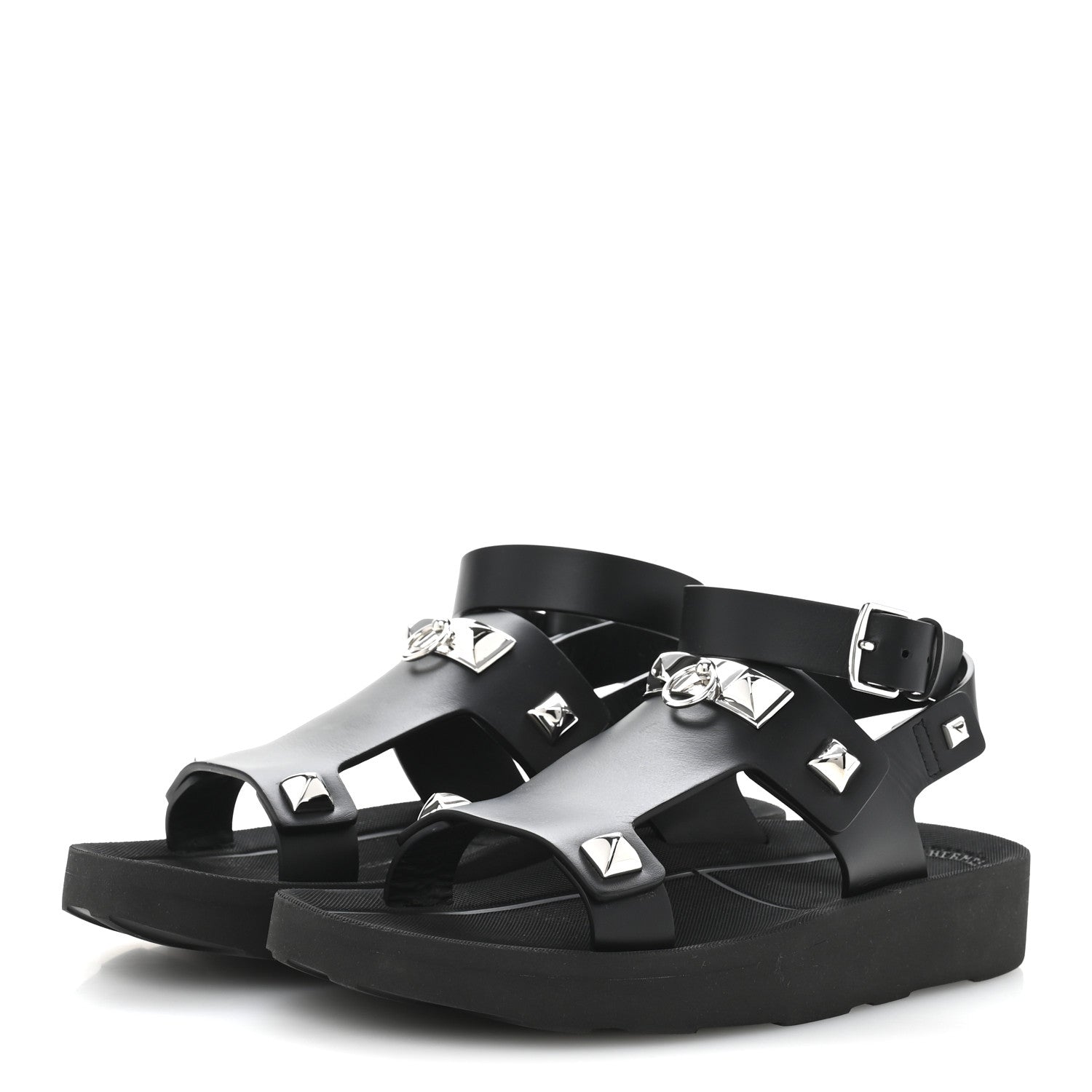 Hermes Calfskin Medor Studded Womens Intuition Sandals 38 Black 4 of 13