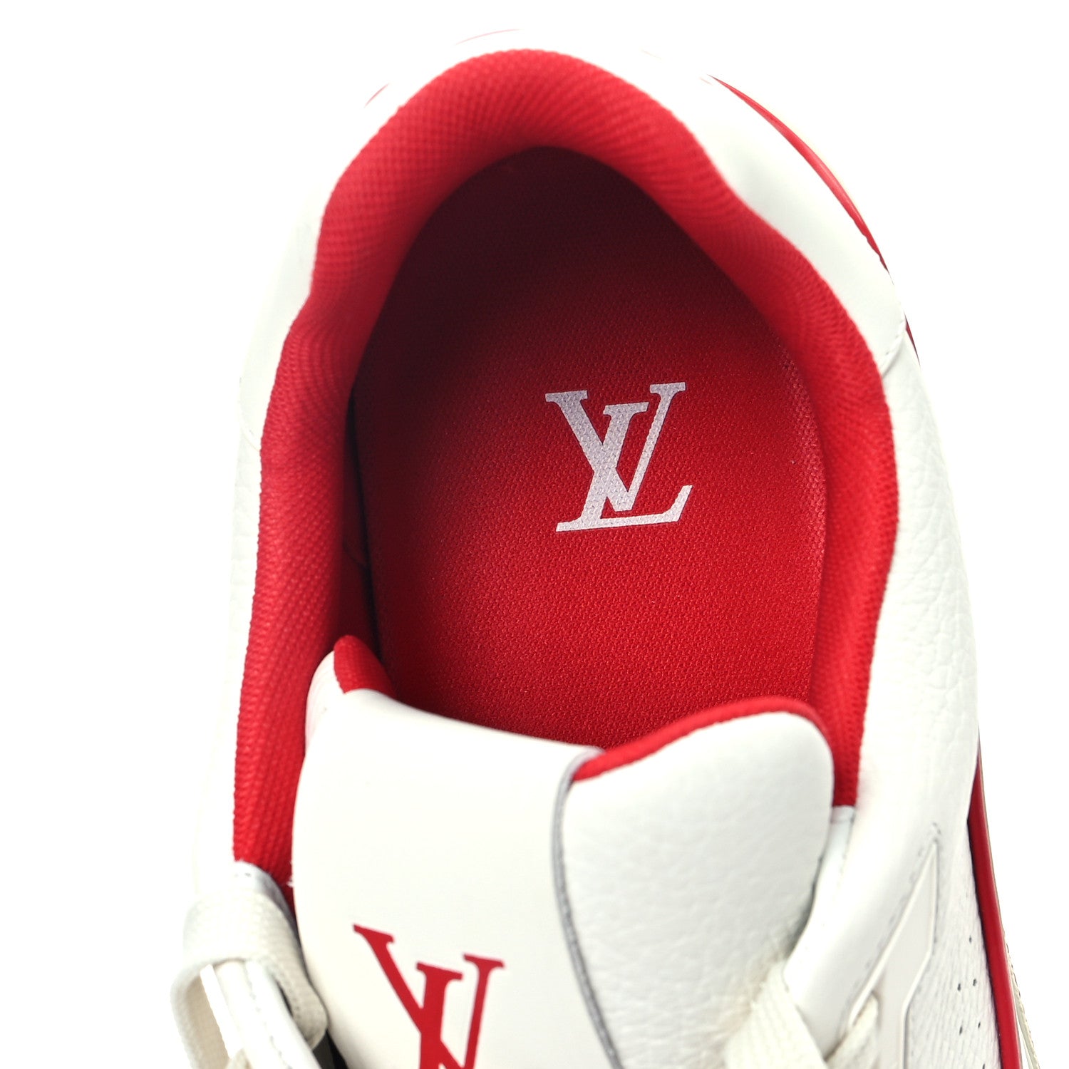 Louis Vuitton Grained Calfskin Script Mens LV Trainer Sneakers 9 Red 7 of 9