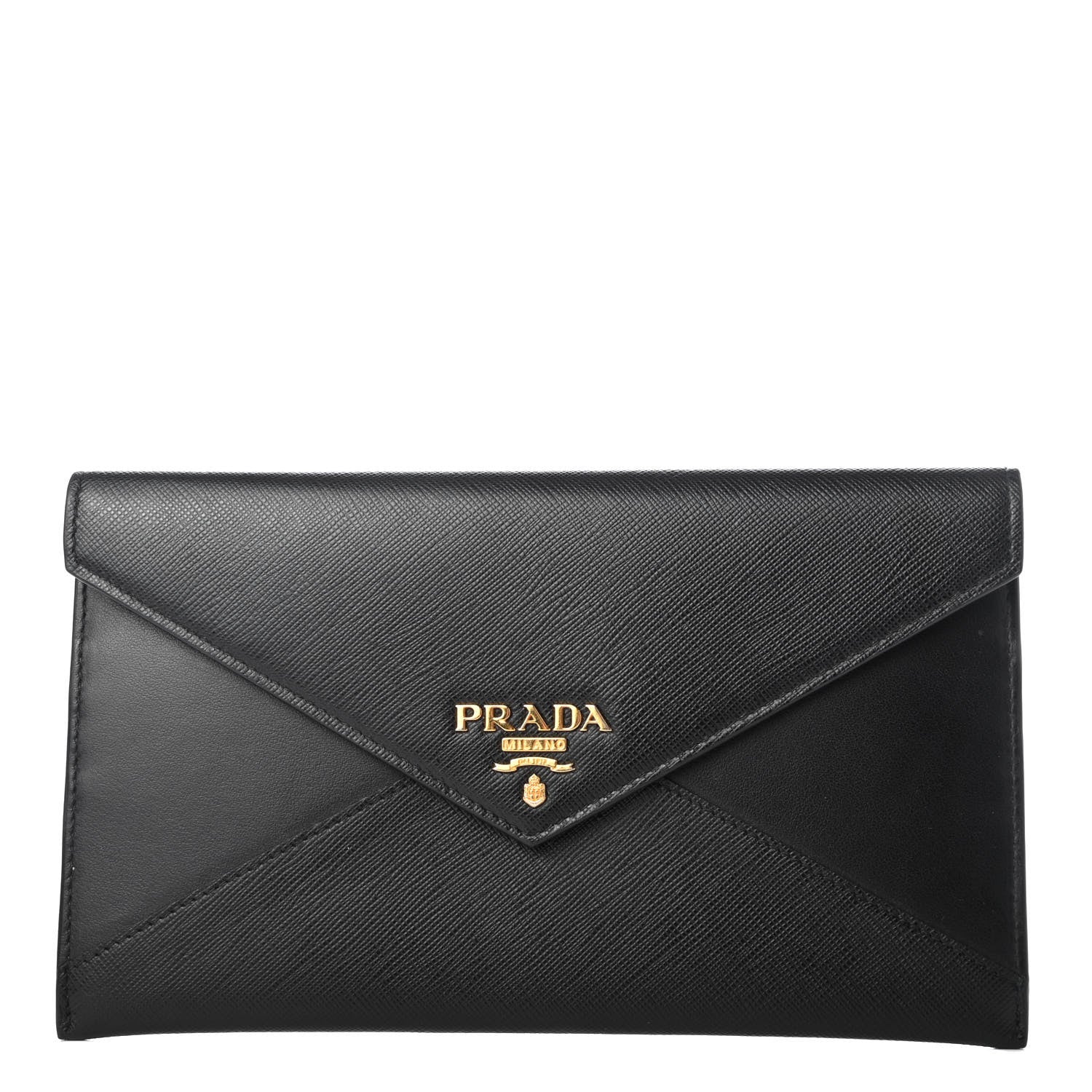 Prada Saffiano City Calfskin Envelope Wallet Black 1 of 9
