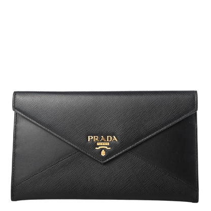 Prada Saffiano City Calfskin Envelope Wallet Black 1 of 9