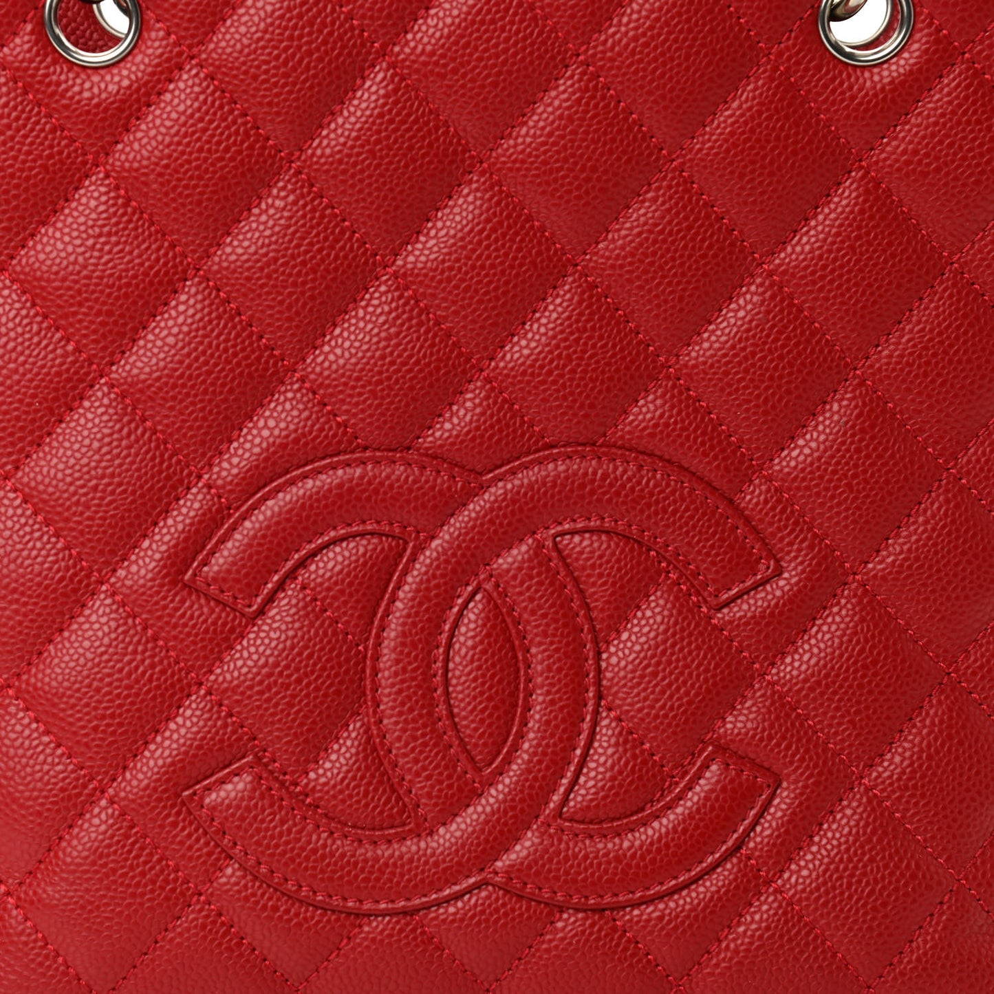 Caviar Quilted Petit Shopping Tote PST Red