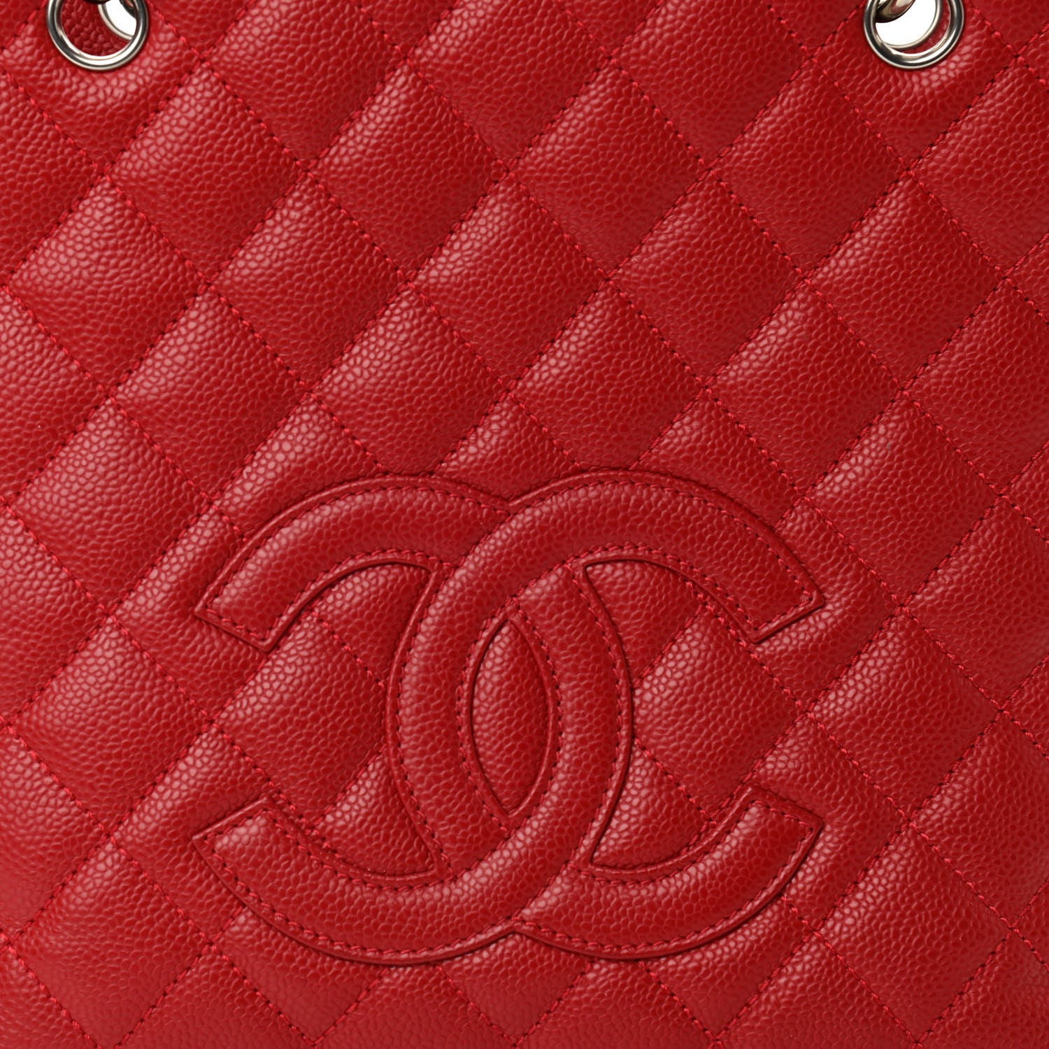 Chanel Caviar Quilted Petit Shopping Tote PST Red 8 of 13