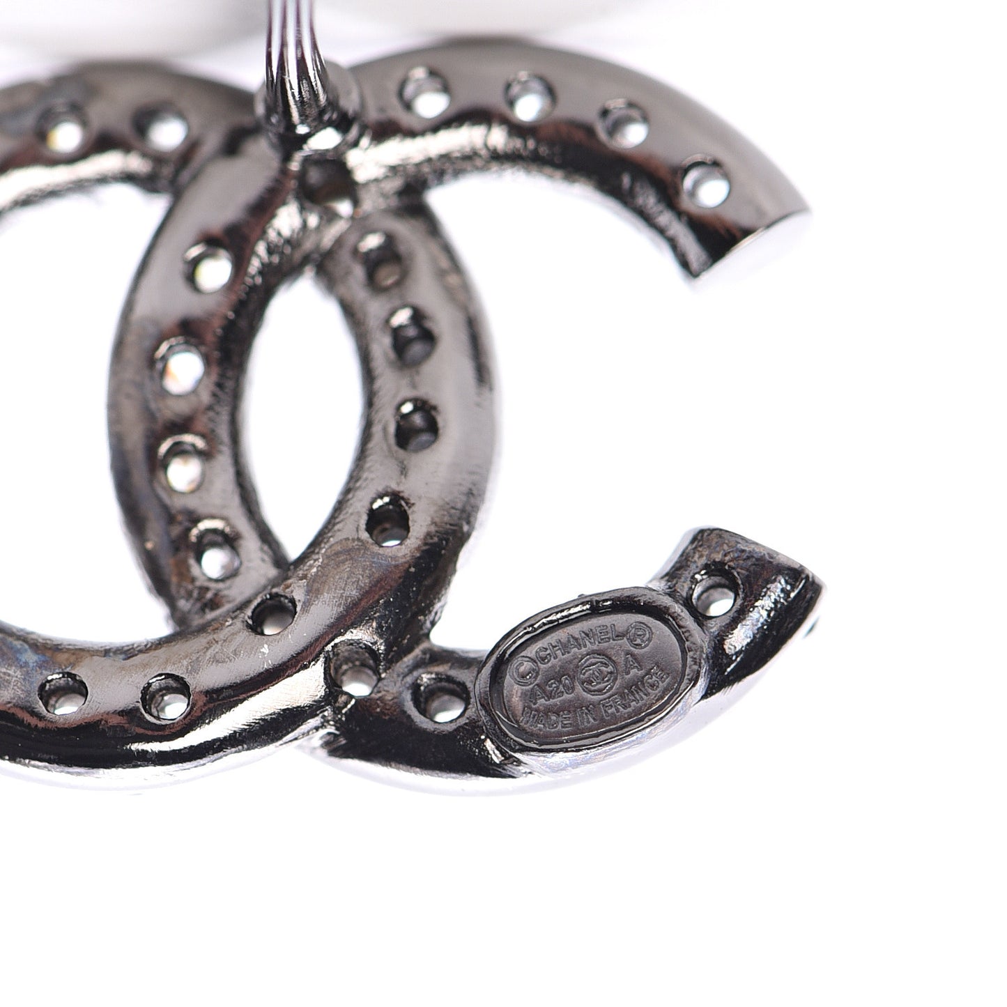 Metal Crystal CC Lock Symbols Stud Earrings Ruthenium